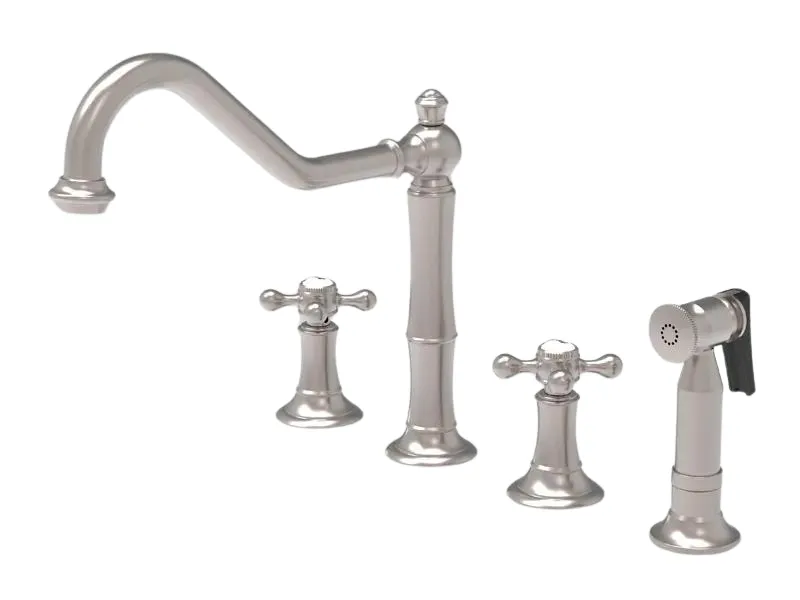 Mozart YC-581-102AX Grifo de cocina generalizado con dos manijas y 4 orificios para montaje en cubierta con rociador de latón